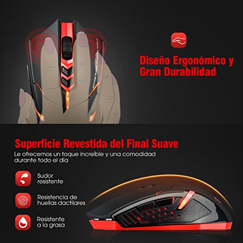 TOPELEK Ratón Gaming Inalámbrico Clic Silencioso 7 Botones USB portátil PC 2.4G óptico inalámbrico 2400 DPI 5 Niveles de ajuste con receptor nano para Windows Mac MacBook Linux-Ultra Ahorro de Energía TOPELEK Ratón Gaming Inalámbrico Clic Silencioso 7 Botones USB portátil PC 2.4G óptico inalámbrico 2400 DPI 5 Niveles de ajuste con receptor nano para Windows Mac MacBook Linux-Ultra Ahorro de Energía