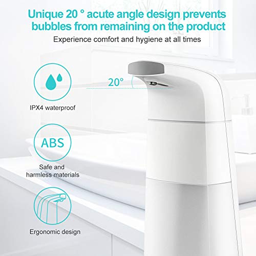 TOPERSUN Dispensador de Jabón Automático Dispensador Inteligente de jabón líquido con Sensor sin Contacto del jabón de touchless automático para Baño Cocina(Blanco,310ML)