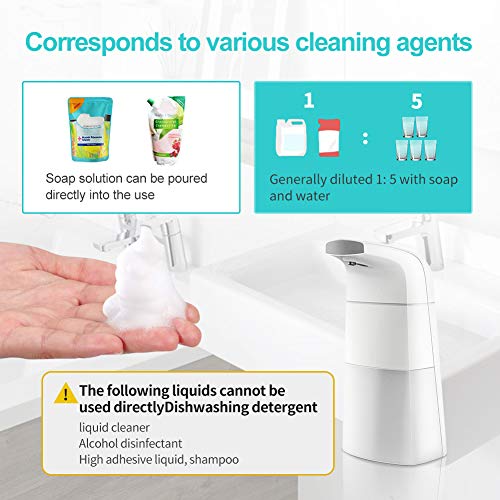 TOPERSUN Dispensador de Jabón Automático Dispensador Inteligente de jabón líquido con Sensor sin Contacto del jabón de touchless automático para Baño Cocina(Blanco,310ML)