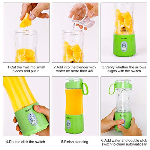 TopEsct Mini Batidora Portátil, 380 ml Personal para Batidos y Smoothies, 4000 mAh Mini Licuadora Portátil con 6 Cuchillas 3D de Acero Inoxidable + Batería Recargable 13oz USB, BPA Free TopEsct Mini Batidora Portátil, 380 ml Personal para Batidos y Smoothies, 4000 mAh Mini Licuadora Portátil con 6 Cuchillas 3D de Acero Inoxidable + Batería Recargable 13oz USB, BPA Free