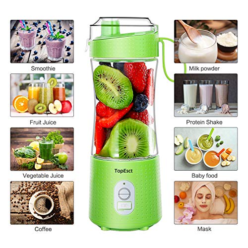 TopEsct Mini Batidora Portátil, 380 ml Personal para Batidos y Smoothies, 4000 mAh Mini Licuadora Portátil con 6 Cuchillas 3D de Acero Inoxidable + Batería Recargable 13oz USB, BPA Free TopEsct Mini Batidora Portátil, 380 ml Personal para Batidos y Smoothies, 4000 mAh Mini Licuadora Portátil con 6 Cuchillas 3D de Acero Inoxidable + Batería Recargable 13oz USB, BPA Free