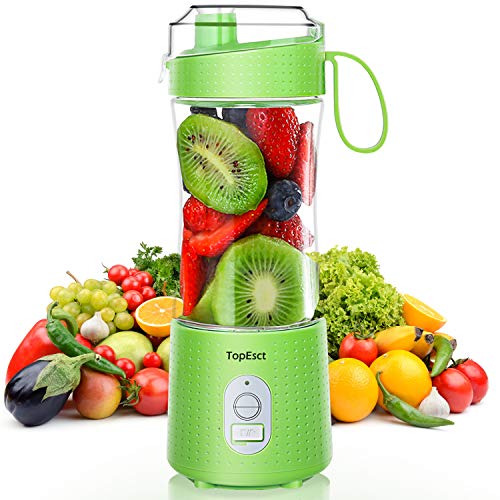 TopEsct Mini Batidora Portátil, 380 ml Personal para Batidos y Smoothies, 4000 mAh Mini Licuadora Portátil con 6 Cuchillas 3D de Acero Inoxidable + Batería Recargable 13oz USB, BPA Free