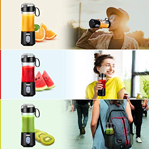TopEsct Mini Batidora Portátil Personal para Batidos y Smoothies - con 6 Cuchillas 3D y Vaso Exprimidor de 380 ml - Potente Máquina de Mano Mezcladora de Frutas de 2000 mAh*2 Recargable por USB