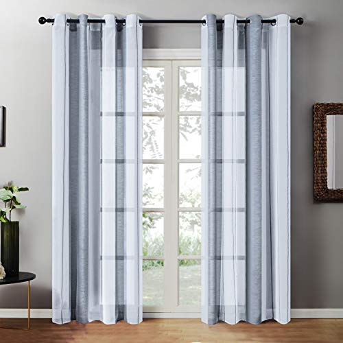 Topfinel Cortinas Dormitorio Cocina Infantiles Moderno Rayas Translúcidas netas Visillos Paneles para Ventanas niños Habitaciones Gasa con Blanco de Ojales,140x225cm 1 par Gris Topfinel Cortinas Dormitorio Cocina Infantiles Moderno Rayas Translúcidas netas Visillos Paneles para Ventanas niños Habitaciones Gasa con Blanco de Ojales,140x225cm 1 par Gris