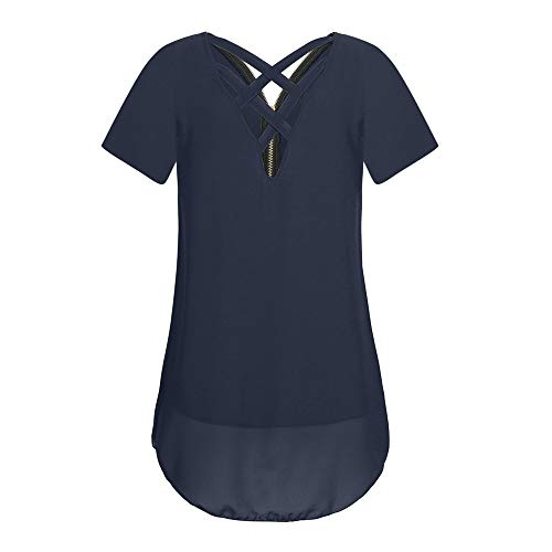 TOPKEAL Camisas Mujer Manga Corta Sueltan Gasa Tanque De El Verano Blusas Mujeres Cuello En V Dobladillo Scoop Tops Camisetas Casual Moda 2019 (Armada, M)