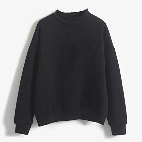 TOPKEAL Sudadera de Terciopelo y Manga Larga para Mujer Básico Suéter Color Liso de Adolescente Jovencita Negro XXL