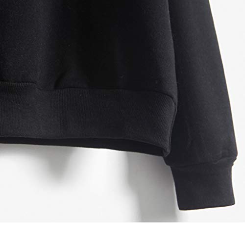 TOPKEAL Sudadera de Terciopelo y Manga Larga para Mujer Básico Suéter Color Liso de Adolescente Jovencita Negro XXL