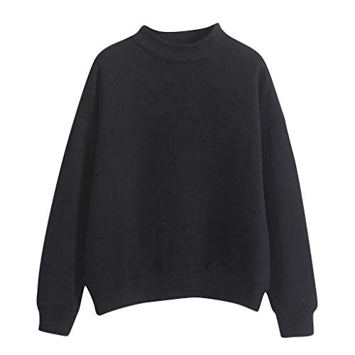 TOPKEAL Sudadera de Terciopelo y Manga Larga para Mujer Básico Suéter Color Liso de Adolescente Jovencita Negro XXL