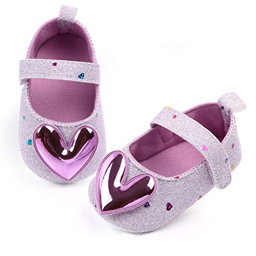 TOPKEAL Zapatos de Princesa para Bebés de Interior con Suela Blanda y Lentejuelas Brillantes de Amor para Niñas Morado