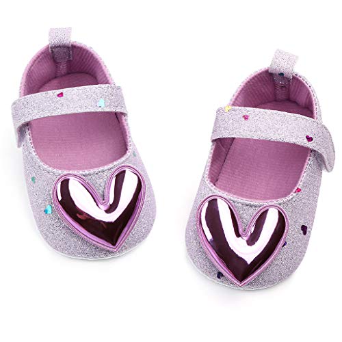 TOPKEAL Zapatos de Princesa para Bebés de Interior con Suela Blanda y Lentejuelas Brillantes de Amor para Niñas Morado