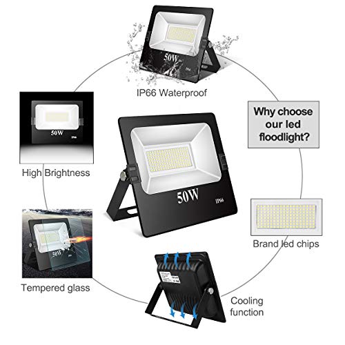 Toplanet 50w Floodlight Led Foco Proyector Led para Exterior Iluminación Decoración 6500k IP66 Negro Toplanet 50w Floodlight Led Foco Proyector Led para Exterior Iluminación Decoración 6500k IP66 Negro