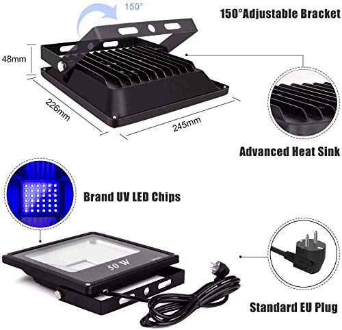 TOPLANET Luz Negra LED Lámpara 50W-2-Pack Impermeable IP66 Barra Ultravioleta Iluminación de Escenario 2m Cable de Alimentación para Bar Discoteca DJ Disco Halloween Navidad Fiesta Boda TOPLANET Luz Negra LED Lámpara 50W-2-Pack Impermeable IP66 Barra Ultravioleta Iluminación de Escenario 2m Cable de Alimentación para Bar Discoteca DJ Disco Halloween Navidad Fiesta Boda