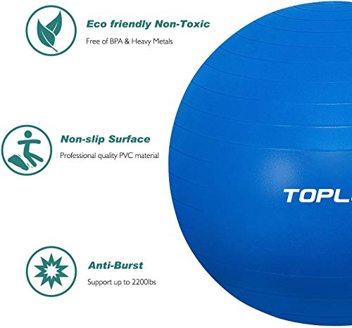 TOPLUS Balón de fitness Yoga, pelota de ejercicio para yoga, pilates, fitness (azul, 65 cm)