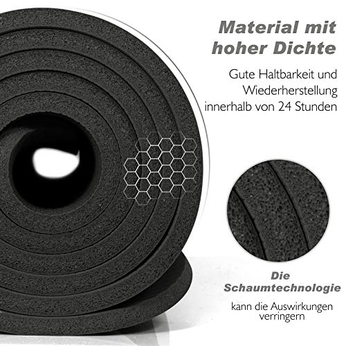 TOPLUS - Esterilla de gimnasia gruesa, sin ftalatos, antideslizante y respetuosa con las articulaciones, para yoga, pilates, deportes, con práctica correa de transporte, 183 x 61 x 1 cm (negro) TOPLUS - Esterilla de gimnasia gruesa, sin ftalatos, antideslizante y respetuosa con las articulaciones, para yoga, pilates, deportes, con práctica correa de transporte, 183 x 61 x 1 cm (negro)