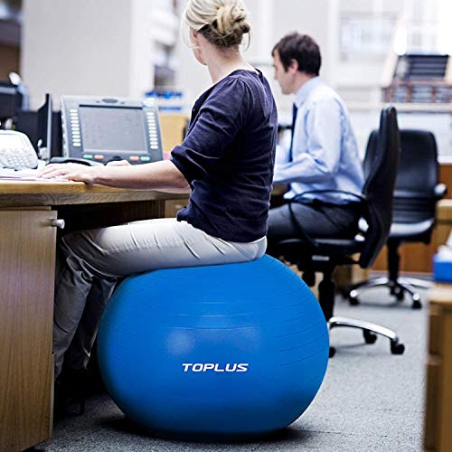TOPLUS Pelota de Gimnasia Anti-Reventones Bola de Yoga Pilates y Ejercicio Balón para Sentarse Balon de Ejercicio para Fitness 300 kg con Bomba de Aire 65cm (Azul)