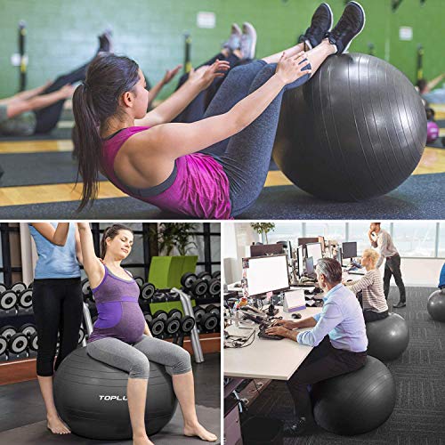 TOPLUS Pelota de Gimnasia Anti-Reventones Bola de Yoga Pilates y Ejercicio Balón para Sentarse Balon de Ejercicio para Fitness 300 kg con Bomba de Aire 65cm (Negro 75cm) TOPLUS Pelota de Gimnasia Anti-Reventones Bola de Yoga Pilates y Ejercicio Balón para Sentarse Balon de Ejercicio para Fitness 300 kg con Bomba de Aire 65cm (Negro 75cm)