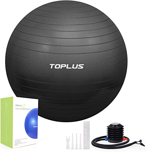 TOPLUS Pelota de Gimnasia Anti-Reventones Bola de Yoga Pilates y Ejercicio Balón para Sentarse Balon de Ejercicio para Fitness 300 kg con Bomba de Aire 65cm (Negro 75cm)