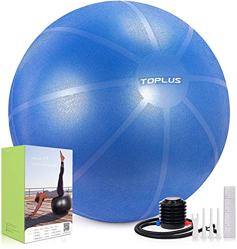 TOPLUS Pelota de gimnasia, extra gruesa, para yoga, resistente a los golpes, pelota de equilibrio con bomba rápida, color azul claro y 65 cm