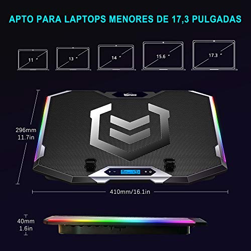 TopMate C11 Base de Refrigeración para Ordenador Portátil Ventilador Laptop 7 Modos de Iluminación RGB Radiador de Portátil Compatible con 11-17.3", 6 Ventiladores de Viento Fuerte Ángulo Ajustable