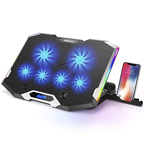 TopMate C11 Base de Refrigeración para Ordenador Portátil Ventilador Laptop 7 Modos de Iluminación RGB Radiador de Portátil Compatible con 11-17.3", 6 Ventiladores de Viento Fuerte Ángulo Ajustable