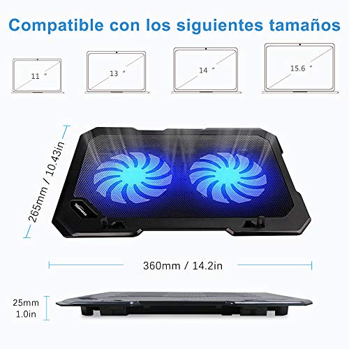 TopMate Enfriador de portátil C302 10-15.6 | Ultra Delgado portátil 2 Ventiladores Grandes silenciosos 1300RPM con línea USB incorporada | Diseño Simple y fácil de Usar TopMate Enfriador de portátil C302 10-15.6 | Ultra Delgado portátil 2 Ventiladores Grandes silenciosos 1300RPM con línea USB incorporada | Diseño Simple y fácil de Usar