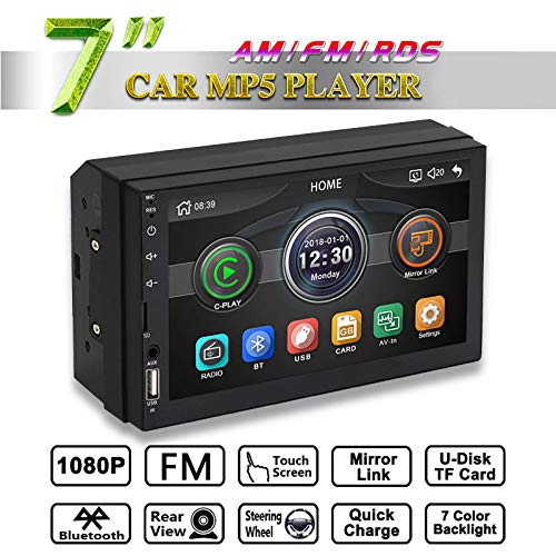 TOPmountain Radio de Coche 2 DIN Car Stereo de 7 Pulgadas HD Pantalla Táctil Bluetooth, Reproductor MP5,Radio FM,Entrada de cámara Trasera Compatible y Control del Volante