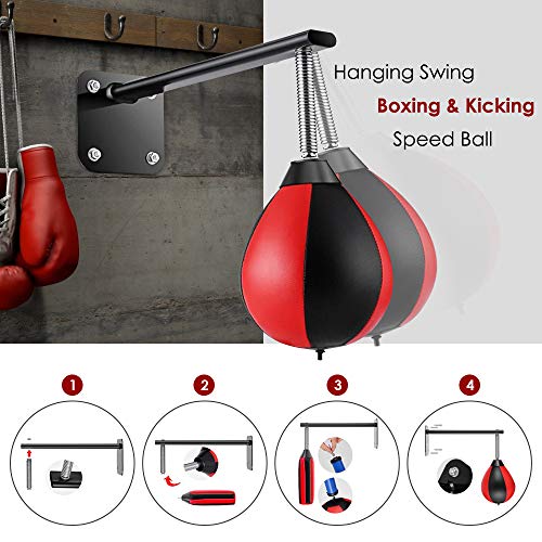 TOPQSC Pelota de boxeo de piel montada en la pared, bola de velocidad, bola de reflejo, boxeo, gimnasio, equipo de entrenamiento para adultos y niños, objetivo de boxeo para gimnasio y hogar