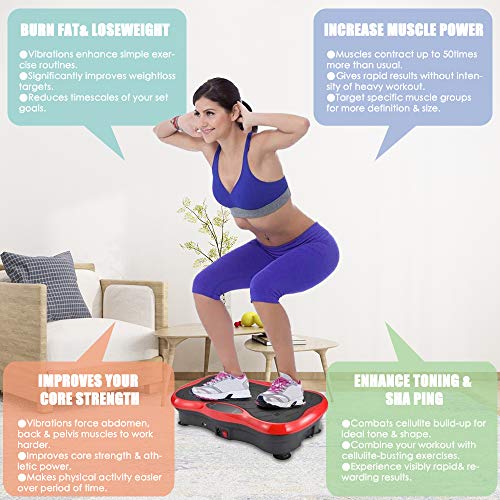 TOPQSC Plataforma Vibratoria 120 kg Máquina De Ejercicio Vibración, Motor Silencioso con Control Remoto y Bandas de Elásticas Peso, Pantalla LED, Entrenador para el Cuerpo y Masaje (Rojo) TOPQSC Plataforma Vibratoria 120 kg Máquina De Ejercicio Vibración, Motor Silencioso con Control Remoto y Bandas de Elásticas Peso, Pantalla LED, Entrenador para el Cuerpo y Masaje (Rojo)