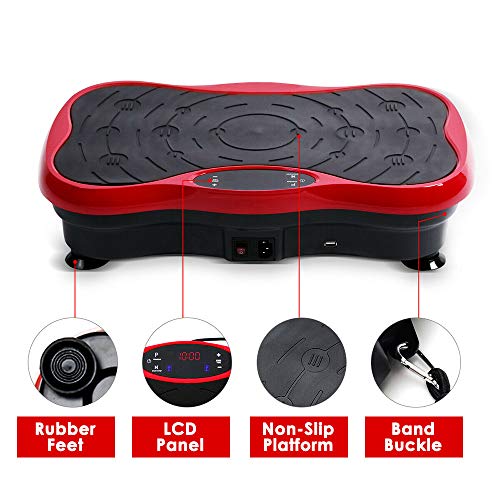 TOPQSC Plataforma Vibratoria 120 kg Máquina De Ejercicio Vibración, Motor Silencioso con Control Remoto y Bandas de Elásticas Peso, Pantalla LED, Entrenador para el Cuerpo y Masaje (Rojo) TOPQSC Plataforma Vibratoria 120 kg Máquina De Ejercicio Vibración, Motor Silencioso con Control Remoto y Bandas de Elásticas Peso, Pantalla LED, Entrenador para el Cuerpo y Masaje (Rojo)