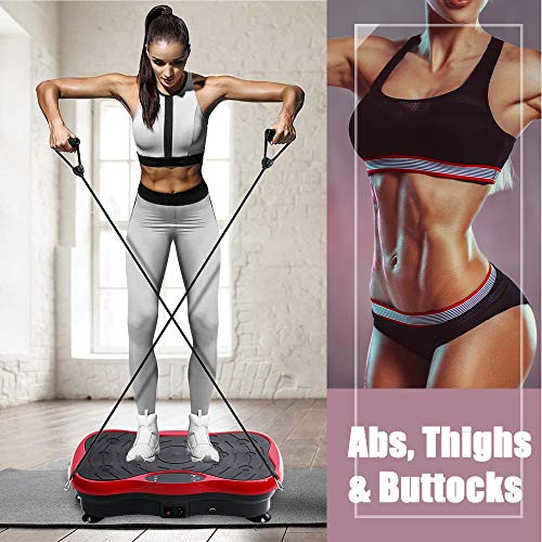 TOPQSC Plataforma Vibratoria 120 kg Máquina De Ejercicio Vibración, Motor Silencioso con Control Remoto y Bandas de Elásticas Peso, Pantalla LED, Entrenador para el Cuerpo y Masaje (Rojo)