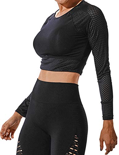 Tops Yoga Camiseta Deportiva Sin Costura Mangas Larga Fitness Mujer Gimnasio #1 Mallas S