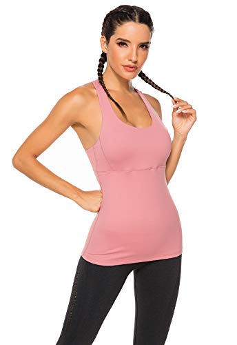 Tops Yoga Mujer Sin Mangas con Relleno Acolchado Deportiva Sujetador Camiseta de Tirantes Rosa S