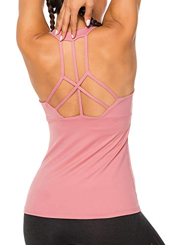 Tops Yoga Mujer Sin Mangas con Relleno Acolchado Deportiva Sujetador Camiseta de Tirantes Rosa S