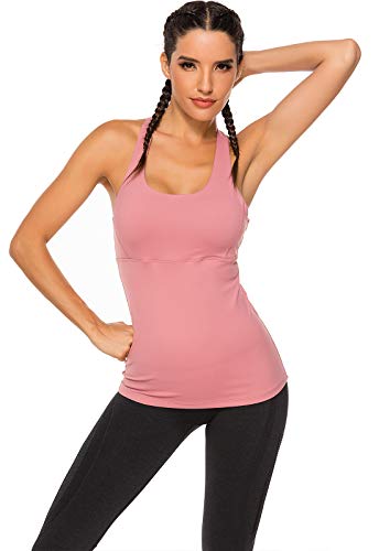 Tops Yoga Mujer Sin Mangas con Relleno Acolchado Deportiva Sujetador Camiseta de Tirantes Rosa S