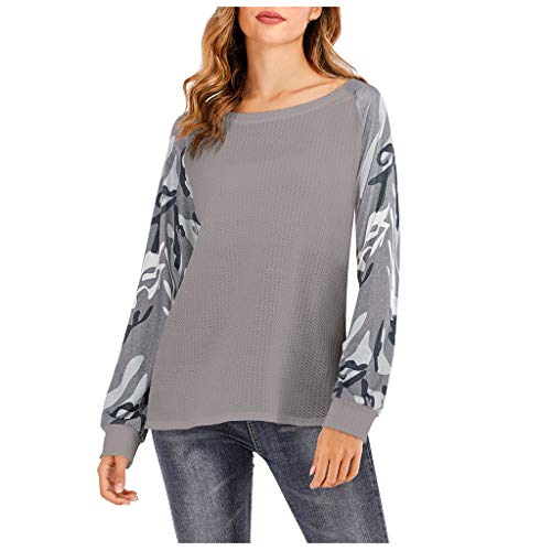 Tops/Blusas/Camisas/Camisetas para Mujer, WARMWORD Camisas Lindas Casuales para Mujer Blusas De Patchwork Camuflaje Blusa con Camiseta De Manga Larga Mujeres Otoño Invierno Ropa