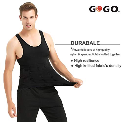 TopTie Faja Reductora de Hombre, Camiseta Interior de Tirantes elástica, Chaleco Adelgazar para Hombre, Camisetas de Compresión, Color Negro-L