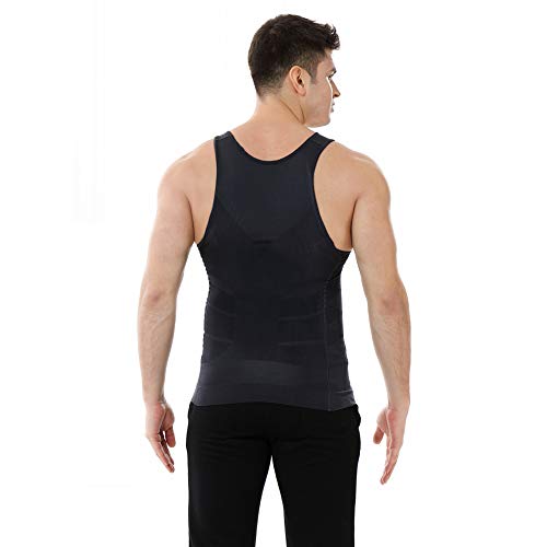 TopTie Faja Reductora de Hombre, Camiseta Interior de Tirantes elástica, Chaleco Adelgazar para Hombre, Camisetas de Compresión, Color Negro-L