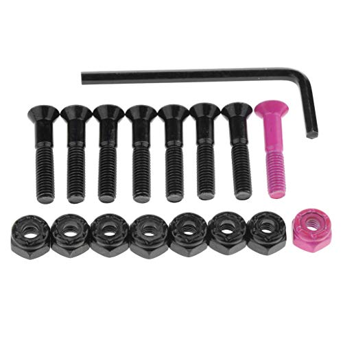 Tornillos de Longboard de Acero con Llave Inglesa en Forma L Repuestos de Reparación de Patineta - 7 Negro y 1 Rosa