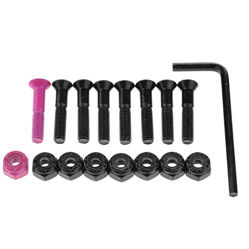 Tornillos de Longboard de Acero con Llave Inglesa en Forma L Repuestos de Reparación de Patineta - 7 Negro y 1 Rosa