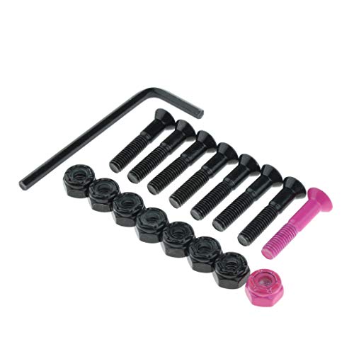 Tornillos de Longboard de Acero con Llave Inglesa en Forma L Repuestos de Reparación de Patineta - 7 Negro y 1 Rosa