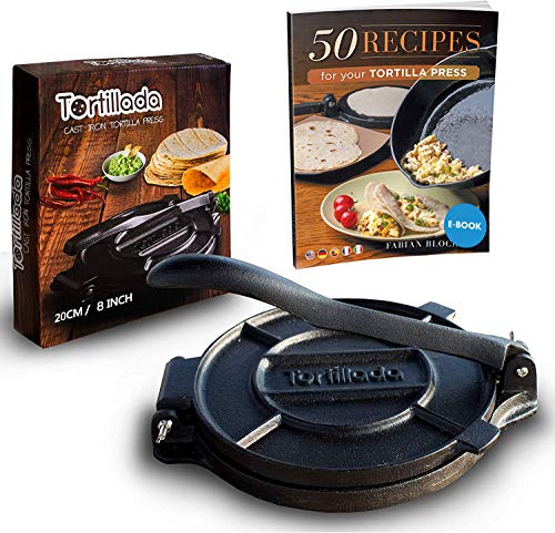 Tortillada – Prensa de Hierro Fundido para Hacer Tortillas + Recetas E-Book en Español (20cm)