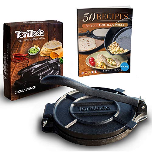 Tortillada – Prensa de Hierro Fundido para Hacer Tortillas + Recetas E-Book en Español (25cm)