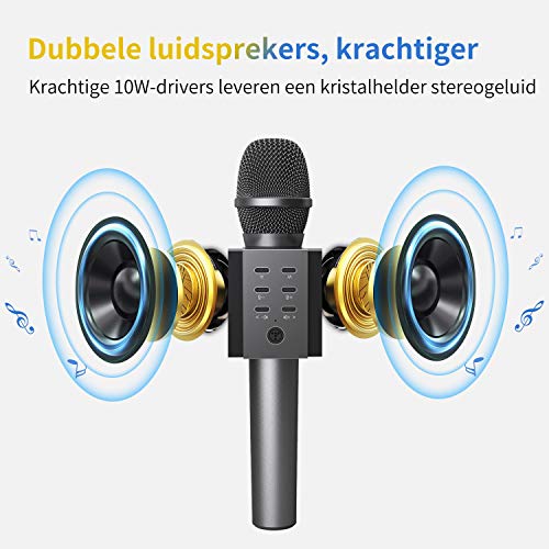 TOSING 008 Micrófono de Karaoke Inalámbrico Bluetooth, Potencia de Volumen Más Alta 10W, Más Bajo, 3-en-1 Máquina de Micrófono Portátil de Altavoz Portátil para iPhone/Android/iPad/PC (black)