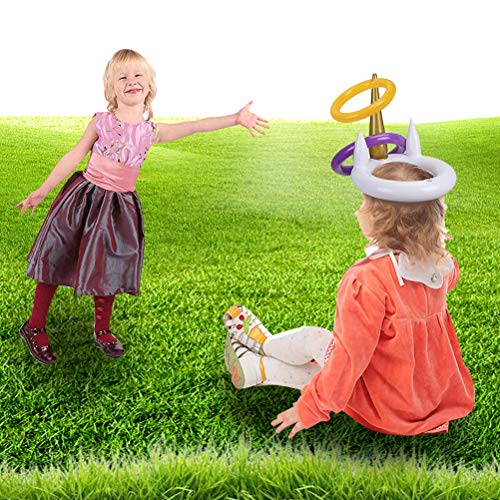 Toss game, WENTS Juguetes inflables de unicornio blanco con 8pcs anillos coloridos 2pcs sombreros y una bomba manual de PVC para niños y padre-hijo en fiesta excursión navidad pascua césped escuela