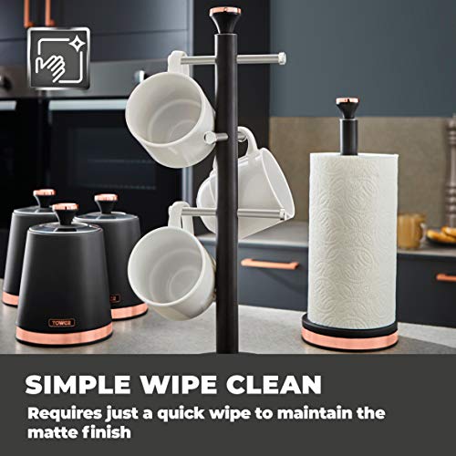 TOWER T826132BLK Cavaletto-Árbol 6 Tazas, Acero Inoxidable, Color Negro y Oro Rosa, Talla única TOWER T826132BLK Cavaletto-Árbol 6 Tazas, Acero Inoxidable, Color Negro y Oro Rosa, Talla única