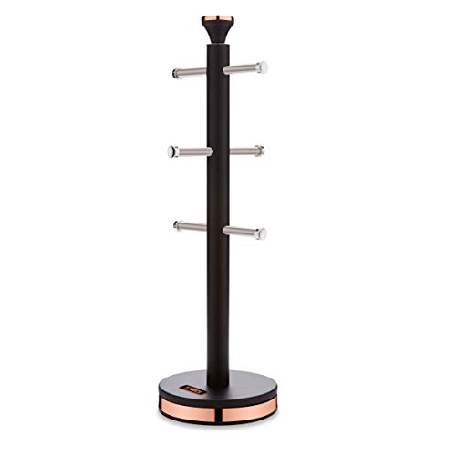 TOWER T826132BLK Cavaletto-Árbol 6 Tazas, Acero Inoxidable, Color Negro y Oro Rosa, Talla única