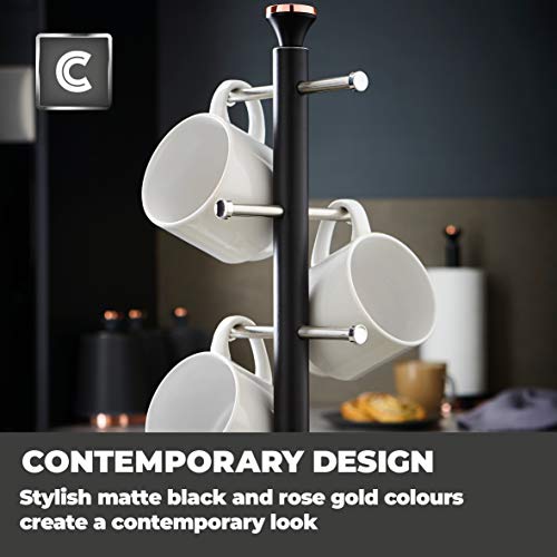 TOWER T826132BLK Cavaletto-Árbol 6 Tazas, Acero Inoxidable, Color Negro y Oro Rosa, Talla única TOWER T826132BLK Cavaletto-Árbol 6 Tazas, Acero Inoxidable, Color Negro y Oro Rosa, Talla única