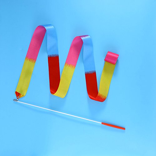 TOYANDONA Cinta rítmica de Gimnasia artística de 3pcs 4 Metros con Varillas para Bailar Bailarines Riband Varilla giratoria (Raya Horizontal) TOYANDONA Cinta rítmica de Gimnasia artística de 3pcs 4 Metros con Varillas para Bailar Bailarines Riband Varilla giratoria (Raya Horizontal)