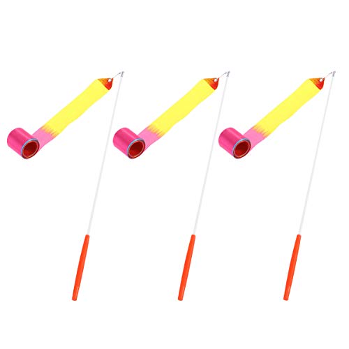 TOYANDONA Cinta rítmica de Gimnasia artística de 3pcs 4 Metros con Varillas para Bailar Bailarines Riband Varilla giratoria (Raya Horizontal) TOYANDONA Cinta rítmica de Gimnasia artística de 3pcs 4 Metros con Varillas para Bailar Bailarines Riband Varilla giratoria (Raya Horizontal)