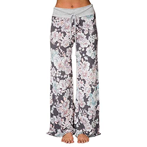 TOYIS Pantalones de yoga casuales para mujer, diseño floral, con cordón, casual, suelto, pantalones de pierna ancha